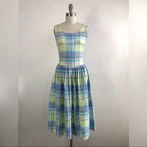Vintage 80’s drop waist pastel plaid dress